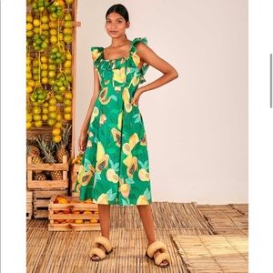 Farm Rio Green Papaya Salad Midi Dress
